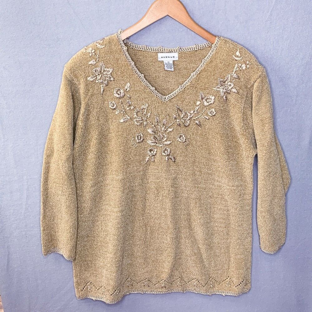 Vintage AVENUE Spring Sweater Top Womens 2X Beige Knit Long Sleeves